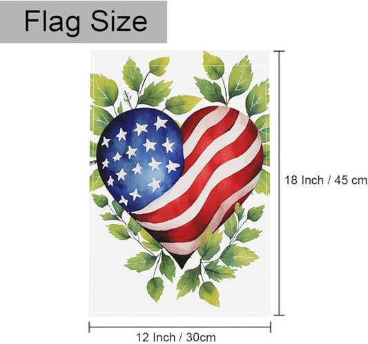 Gkyygk Welcome Patriotic Heart Green Leaf Welcome Garden Flag 12x18 Inch Double Sided Seasonal Yard Burlap Banners Outdoor Flag for Men Women