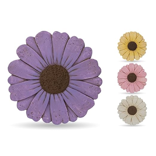 Landoraloria Cement Flower Stepping Stone 10” Daisy Garden Path Stone for Yard & Walkway Handcrafted Non-Slip Outdoor Patio Decor Weather-Resistant Cement Stone (Purple)