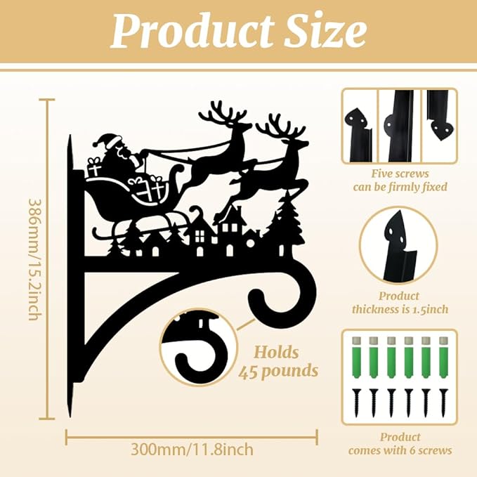 peacoblue Iron Plant Hangers Hooks for Outdoor Indoor Hanging Plant Flower Fern Pot Lantern Bird Feeder,11.8"x15.2" Weather Resistant Metal Wall Holder for Porch Garden Farmhouse(Santa Claus and Elk)