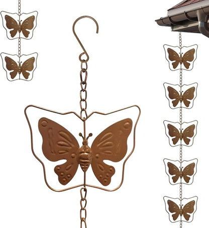 Metal Butterfly Rain Chain for Gutters, Rust Resistant Outdoor Rain Catcher, Perfect for Heavy Rain, Indoor/Outdoor Decoration, Dark Bronze Finish