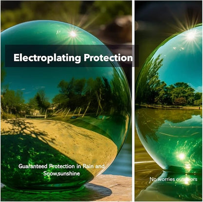 10 Inch Stainless Steel Gazing Globe,v2croft Hollow Ball Mirrored Surface Polished Shiny Sphere,Garden Stainless Steel Gazing Ball for Outdoor Lawn Pond Yard Ornament(Green)