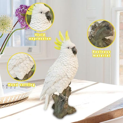 Decorative Parrot Garden Statue, Garden Decor Sculptures Statues Outdoor, Cockatoo Bird Tropical Indoor Desk Decor, Yellow White, 14.96 inches high