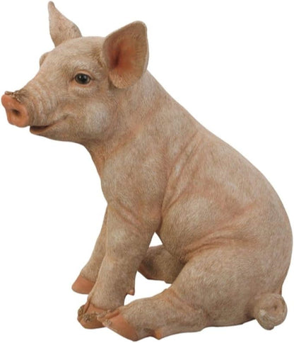 HI-LINE Sitting Pig Outdoor Garden Statue - 18"