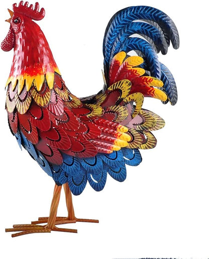 Metal Rooster Statue Garden Chicken Sculpture Decoration Metal Yard Art for Yard Outdoor Indoor Decoration (#B)