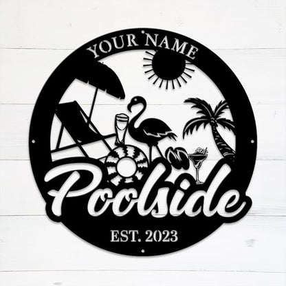 MeMate Personalized Outdoor Sign - Flamingo House Decor for Porch Deck Backyard Patio Pool