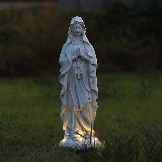 EROMMY 30.7 Inch Virgin Mary Praying Statue Outdoor Garden Religious Sculpture Magnesium Oxide Mary Statue for Yard Patio Lawn Home Entryway Hallway Decor (White)