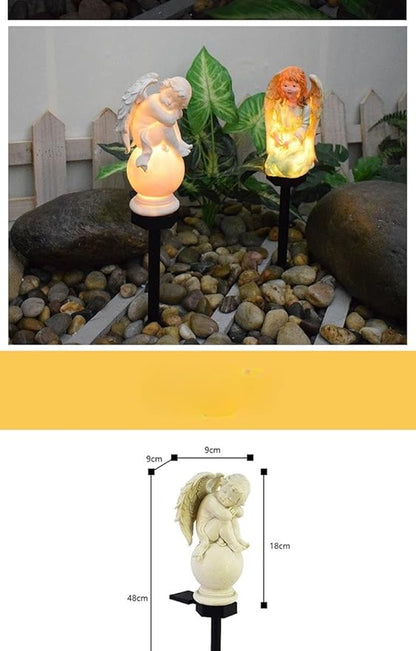 Solar Outdoor Garden Stakes Lighting for Garden Decoration, Solar Garden Gifts for Patio, Balcony, Yard Ornament, Unique Housewarming Figurine Lights, Garden Gifts for Women, Mom (Angel Sit)
