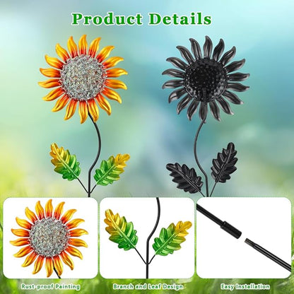 Garden Decor for Outside,Metal Sunflower Garden Stakes Lawn Ornaments Decorative Spring Decor 4 Pcs,Yard Art for Outdoor Lawn Patio Pot Decoration