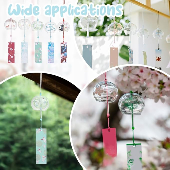 OLYCRAFT 5pcs 5 Styles Japanese Wind Chimes Animal Theme Handcrafted Glass Wind Bells Glass Wind Bells Creative Hanging Pendants for Home Garden Wedding Indoor Outdoor Decoration