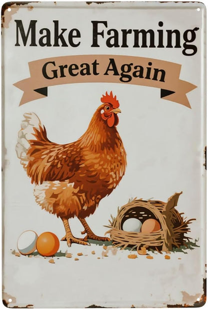 Funny Chicken Coop Signs and Accessories, Make Farming Great Again, Patriotic Farmhouse Metal Wall Art for Coop Farm Stand Chicken Farm Fresh Butt Nuggets Sign 8×12 Inch (white chicken coop)