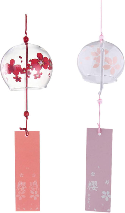 Japanese Wind Chimes Set of 2, Glass Wind Bells, Hanging Home Garden Wedding Indoor Outdoor Decoration