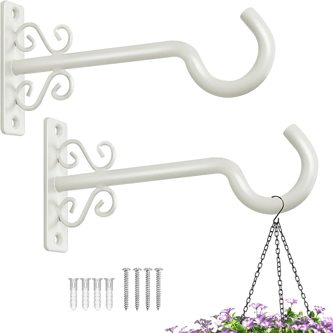 BOLITE Plant Hangers, 6 Inch Hanging Plant Brackets Outdoor or Indoor, Wall Hooks for Hanging Hummingbird Feeders, Bird Feeders, Planters, Lantern, Wind Chime, 2 Pack, Retro White, Gifts for Women Men