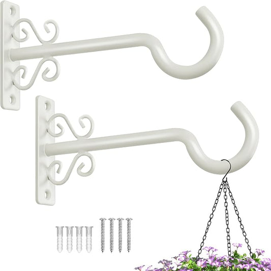 BOLITE Plant Hangers, 6 Inch Hanging Plant Brackets Outdoor or Indoor, Wall Hooks for Hanging Hummingbird Feeders, Bird Feeders, Planters, Lantern, Wind Chime, 2 Pack, Retro White, Gifts for Women Men