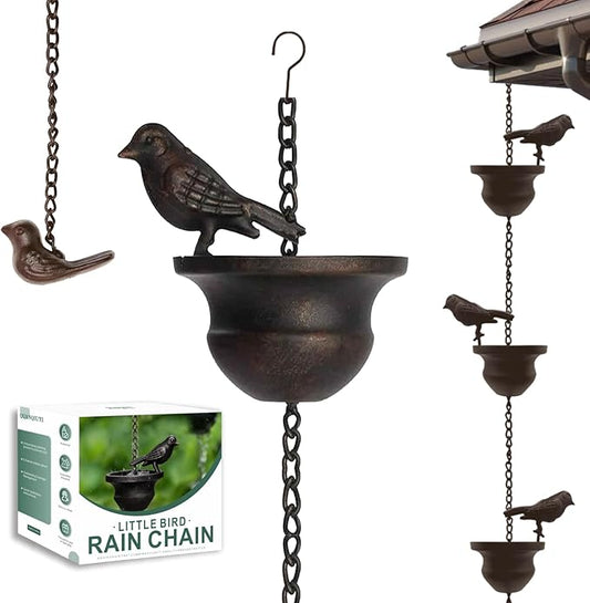 Metal Bird Rain Chain for Gutters, Rust Resistant Outdoor Rain Catcher, Perfect for Heavy Rain, Indoor/Outdoor Decoration, Dark Bronze Finish