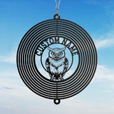 Personalized Owl Metal Wind Spinner, Custom Hanging Ornament for Outdoor Spaces, Kinetic Bird Sculpture, Night Garden Gift (Owl Garden Wind Spinner)