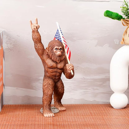 The Bigfoot Statue Holding The National Flag, A 10.4-Inch Resin Statue, Sasquatch Gifts. Bigfoot Decor is Suitable for Outdoor and Indoor Decor. Father's Day