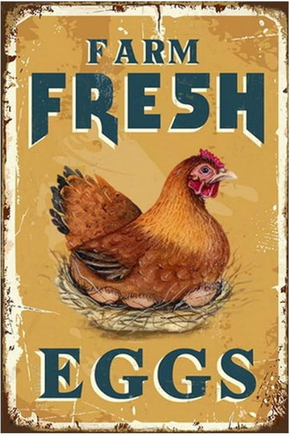 Funny Chicken Sign, Metal Chicken Coop Tin Signs, Farm Fresh Eggs, Yard Sign Garage Farm Garden Wall Decor Sign Plaque Outdoor for Home Fence 8 X 12 Inches