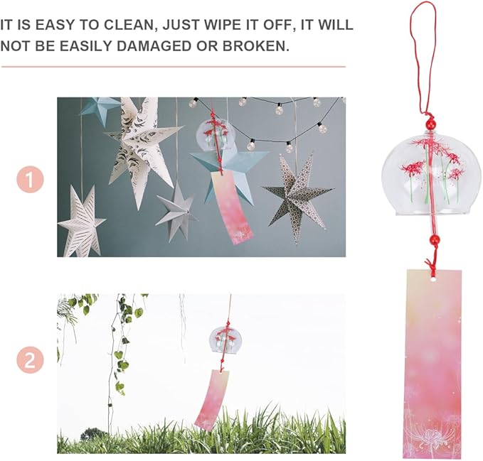 PartyKindom Japanese Glass Wind Chime - Hand-Painted Furin Bell for Outdoor Garden, Patio and Home Decor - Aesthetic Zen Hanging Ornament for Summer Festival, Cherry Blossom Pattern