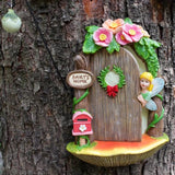 Fairy Door and Windows with Lantern Tree Stump Decor, Glow in The Dark Yard Art Sculpture Miniature Fairy Garden Accessories for Wall, Outdoor Decor