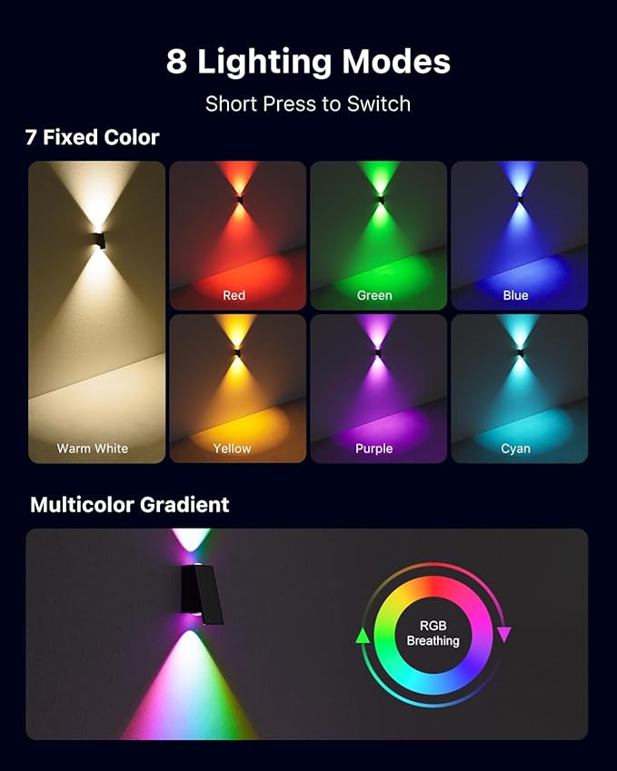 8 Pack Color Changing Solar Powered Fence Lights Outdoor Waterproof Wall Mount LED RGB Ambiance Lamps for Outside Patio, Deck, House, Pool Cage, Garden, Yard Decorative with 8 Colorful Lighting Modes