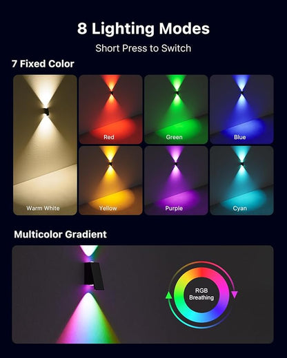 8 Pack Color Changing Solar Powered Fence Lights Outdoor Waterproof Wall Mount LED RGB Ambiance Lamps for Outside Patio, Deck, House, Pool Cage, Garden, Yard Decorative with 8 Colorful Lighting Modes