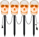 C7 Halloween Skull Pathway Stake Lights, 7 Ft Halloween Pathway String Lights with 4 C7 Bulbs, Stake, Halloweens Decorations Driveway Markers Lights for Outdoor Holiday Garden Walkway Party Lighting