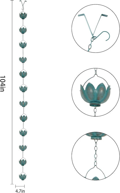 TZSSP Rain Chains Decorative Metal Rain Chain Bell with 12 Cups, Rain Chain for Gutters,8-1/2 Length, Blue