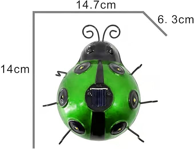 keeda Solar Ladybugs Garden Decor, Waterproof 5.5 Inch Metal Lady Bugs Cute Wall Art LED Garden Light Outside Decor for Porch Lawn Patio Balcony Pathway (Green)