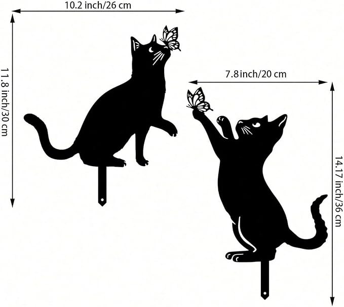 Resama Metal Cat Silhouette Outdoor- 2 Pack Black Cat Silhouette Decorative Garden Statues for Outdoor Decor, Unique Gifts for Cat Lovers, Weather Resistant Lawn Ornaments for Yard and Patio