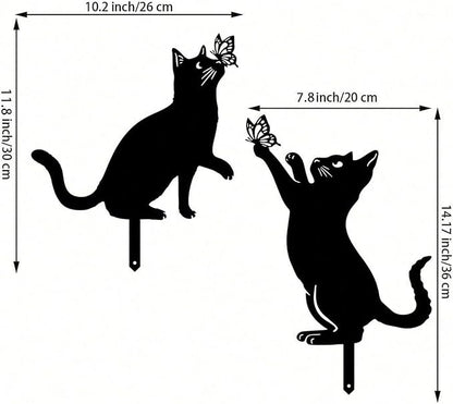 Resama Metal Cat Silhouette Outdoor- 2 Pack Black Cat Silhouette Decorative Garden Statues for Outdoor Decor, Unique Gifts for Cat Lovers, Weather Resistant Lawn Ornaments for Yard and Patio