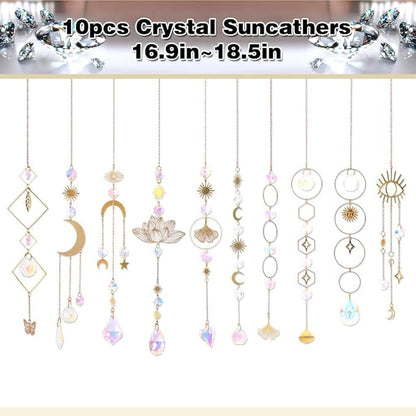 Sun Catchers, 10 Pieces Colorful Crystal Suncatcher with Chain Pendant Ornaments Hanging Crystals Prism Rainbow Maker for Windows Indoor Outdoor Car Mirror Garden Decor Wedding Party Xmas Gift (10)