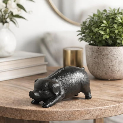 NACH Cast Iron Pig Statue - Rustic Garden Sculpture, Black Door Stop/Paperweight, Head Down Pig, JS-90-7152