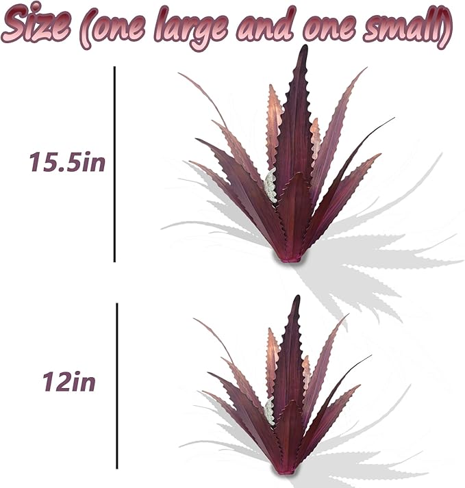 2 PCS Metal Agave Sculpture Decoration, Vintage Country Hand-Painted Sculpture DIY Metal Agave Plant, Home Garden Courtyard Lawn Outdoor Decoration (Serrated Purple)
