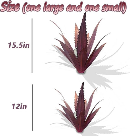 2 PCS Metal Agave Sculpture Decoration, Vintage Country Hand-Painted Sculpture DIY Metal Agave Plant, Home Garden Courtyard Lawn Outdoor Decoration (Serrated Purple)