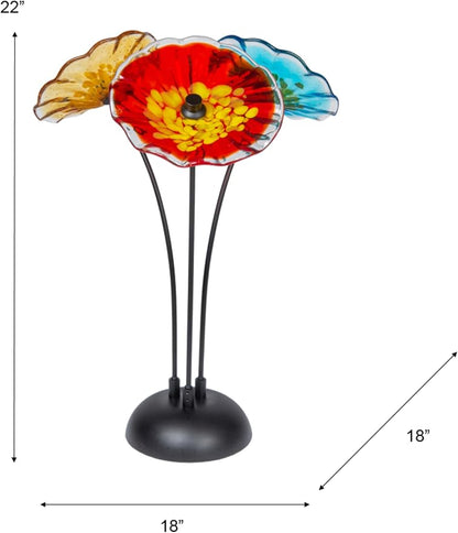Dale Tiffany AS23098 Fiore Bloom Hand Blown Glass Flower Art Glass Sculpture with Metal Stand for Indoor Garden Patio Decoration, Multi Color, 3-Plate 22" Tall