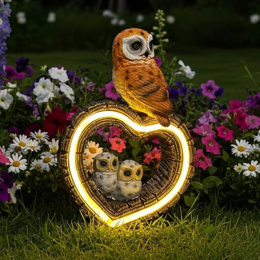 Solar Garden Owl Statue with Love Heart Light, Gifts for Women Mom Grandma, Outdoor Decor for Yard Art Lawn Ornaments Porch Patio Balcony