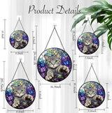 Stained Glass Window Hanging Cat Suncatcher with Butterfly Design, Round Window Hanging Decor, Colorful Sun Catcher for Home, Garden & Gifts for Cat Lovers