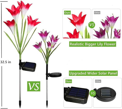 ANGMLN 4 Pack Solar Flower Lights,16 Bigger Head Solar Lily Flowers, 7 Color Changing Pathway Lights for Garden Patio Yard Outdoor Garden Stake Decoration (Purple2&White1&Pink1)