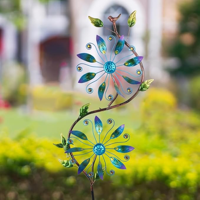 Metal Wind Spinners Outdoor,Yard Art Wind Sculptures & Spinners,Flower Wind Spinners for Yard and Garden,Waterproof Pinwheels & Windmill for Patio Lawn Decor