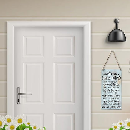 Rustic Patio Rules Wood Sign Welcome Sign Patio Decor Farmhouse Home Family Patio Wall Décor Hanging Wall Sign Wooden Wall Art Decor Decorative Plaque Sign for Home Porch Indoor Outdoor Bar Coffee