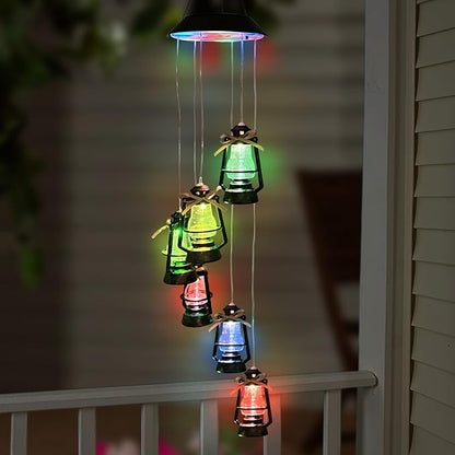 Solar Wind Chime for Outside,Color Changing Solar Lights Windchime Outdoor,Hanging Lantern Decoraition for Patio,Porch,Yard,Dangler Mobiles