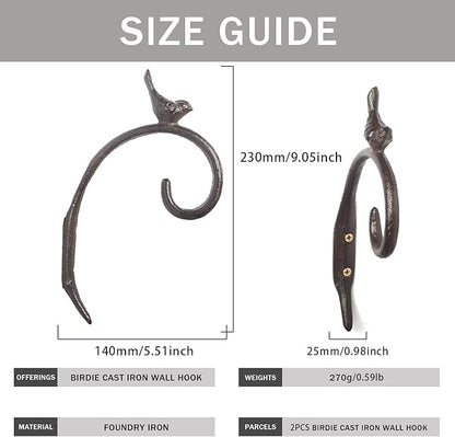 2Pcs Cast Iron Wall Hanging Plant Bracket,Bird Wall Metal Plant Hangers Cast Iron Plant Hanger Decoration for Flower Basket Bird Feeder Wind Chimes Planters