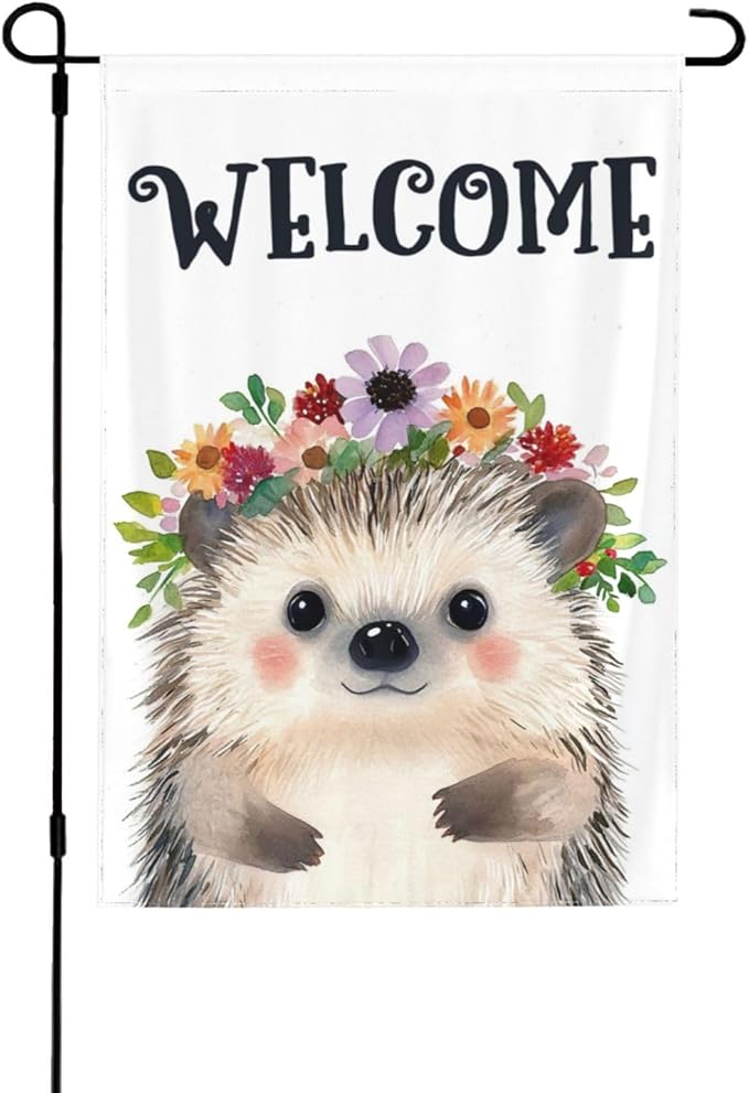 Hedgehog Painting Garden Flags 12×18 Inch Double Sided Decorative Yard Banner Seasonal Flag for Outdoor Outside Decor