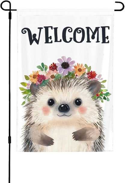 Hedgehog Painting Garden Flags 12×18 Inch Double Sided Decorative Yard Banner Seasonal Flag for Outdoor Outside Decor