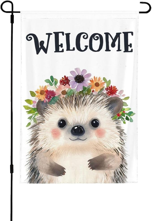 Hedgehog Painting Garden Flags 12×18 Inch Double Sided Decorative Yard Banner Seasonal Flag for Outdoor Outside Decor