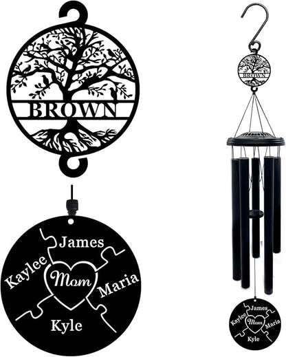 Personalised 37” Tree of Life Outdoor Wind Chimes Engraved With Child's Name, Mothers Day Gifts,Gifts for Mom from Daughter, Son - Birthday Gifts, Thank You Gifts for Mom