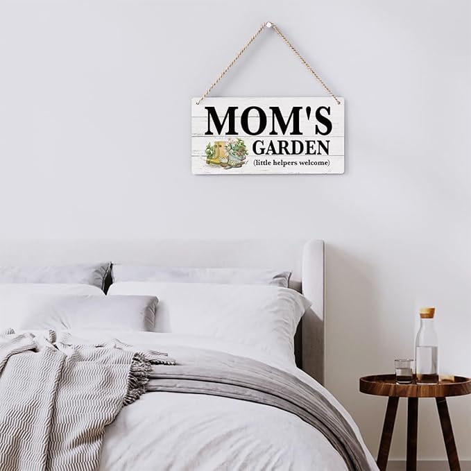 Mom Gifts Outdoor Garden Wooden Sign Decor, Indoor Garden Decoration Hanging Signs 12x6 Inches, Outdoor Porch Yard Wall Art Decor Sign, Mother's Day Gifts Birthday Gift for Mom Grandma