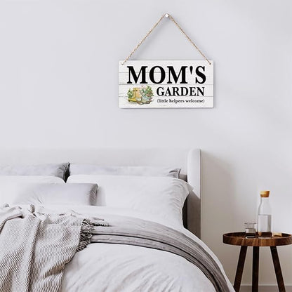 Mom Gifts Outdoor Garden Wooden Sign Decor, Indoor Garden Decoration Hanging Signs 12x6 Inches, Outdoor Porch Yard Wall Art Decor Sign, Mother's Day Gifts Birthday Gift for Mom Grandma