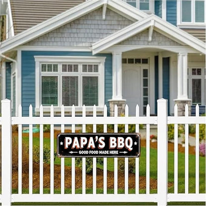 BBQ Restaurant Tin Decor 16 * 4 Inches "PAPA'S BBQ GOOD FOOD MADE HERE" Restaurant/Patio Wall Art - Retro BBQ Accent, Southern Decor, BBQ Metal Sign