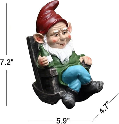OwMell Gnome Statue for Garden, Funny Gnomes Figurine Ornament for Outdoor Yard Lawn Patio Decor 7" - Drinking Wine